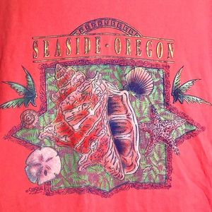 Vintage Seaside Oregon tee shirt top coral 90s glitter